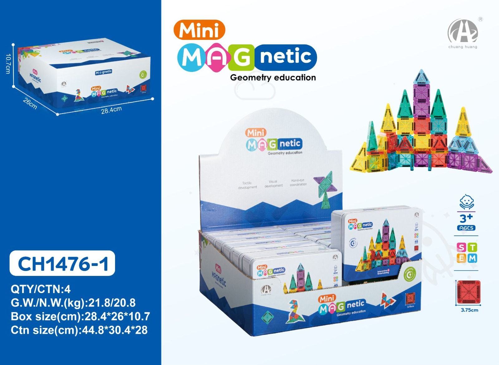 CH1476-1 3.75CM  Mini Magnetic Blok Metal Kutu  45 PCS