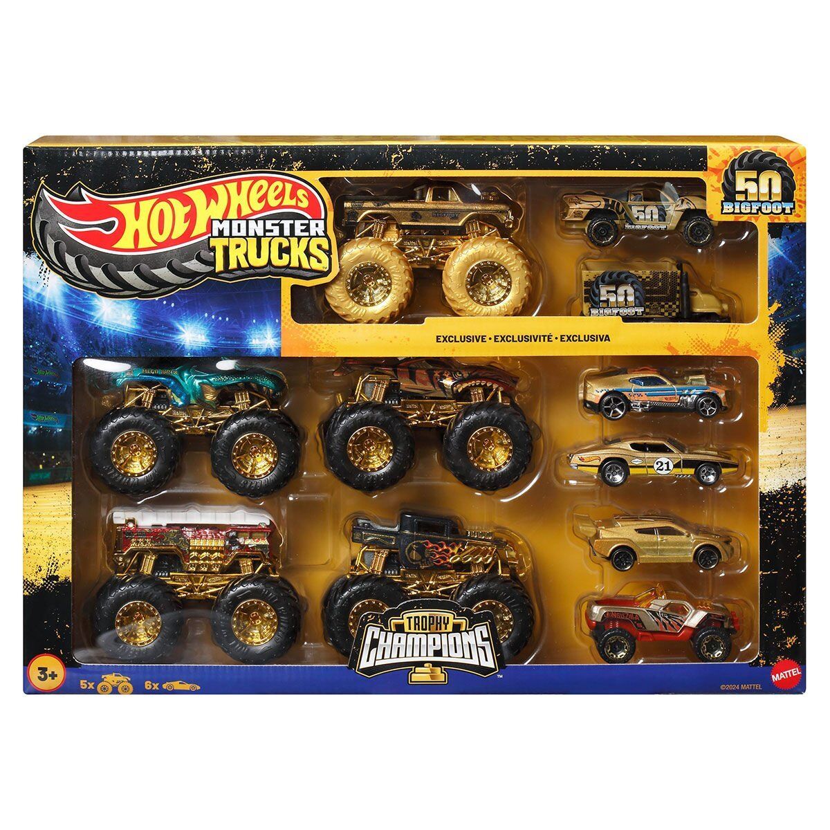 JDW07 Hot Wheels Monster Trucks Bigfoot Trophy Şampiyonları Araba ve Kamyon Çokl