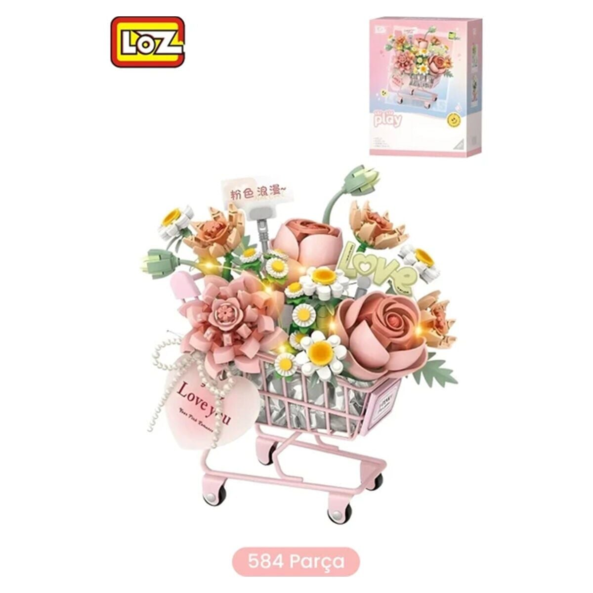 LZ4124 LOZ PEMBE ARABALI ÇİÇEKLER 584 PARÇA BLOCK