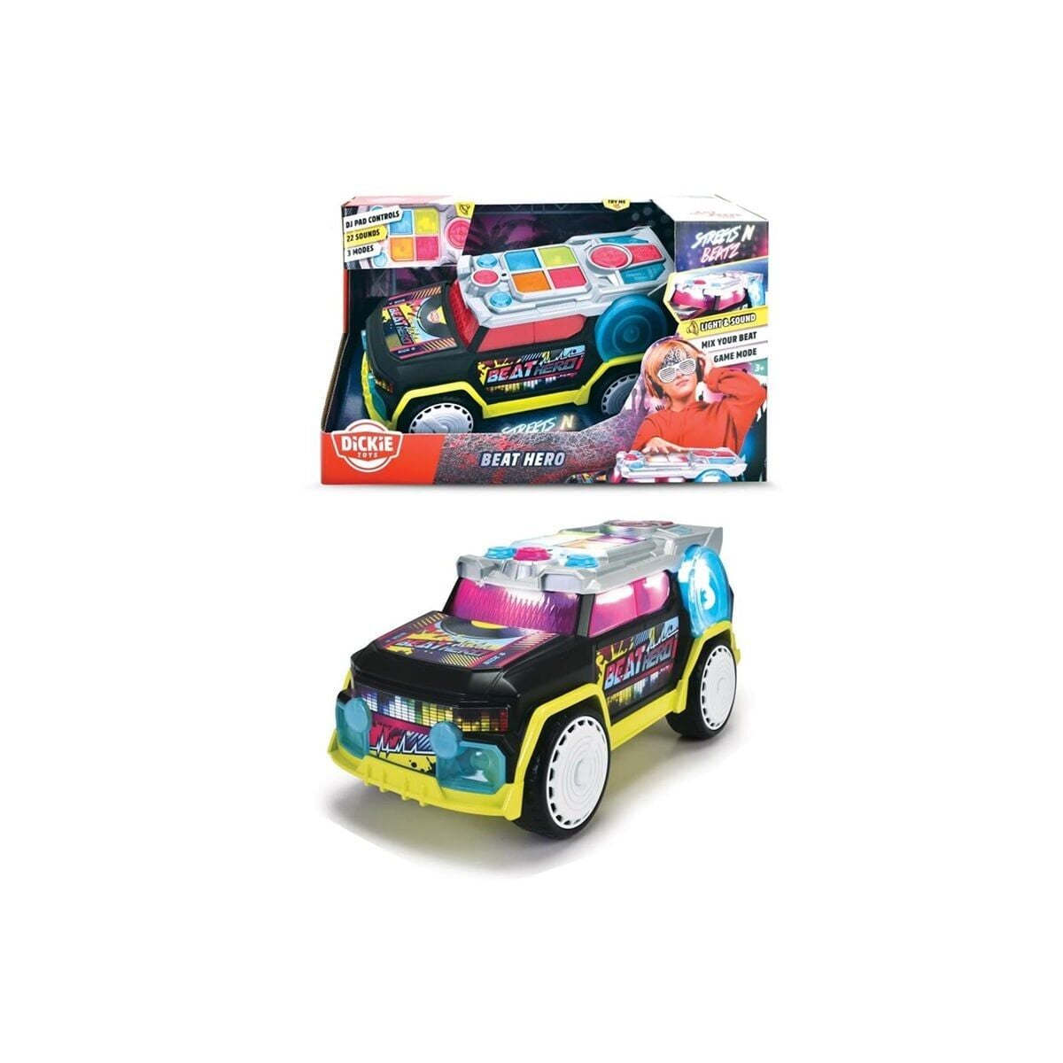 203767001 ''Dickie Beat Hero

freewheel, light, sound, music, 3 modes: free play-