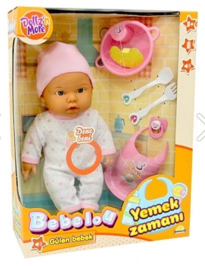 030021 Sunman, Bebelou Yemek Zamanı Sesli Bebek Seti 35 cm / +3 yaş