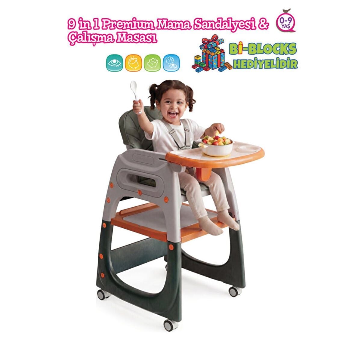 URT050-002 BABYCİM 9IN1 PREMİUM MAMA SANDALYESİ ÇALIŞMA MASASI