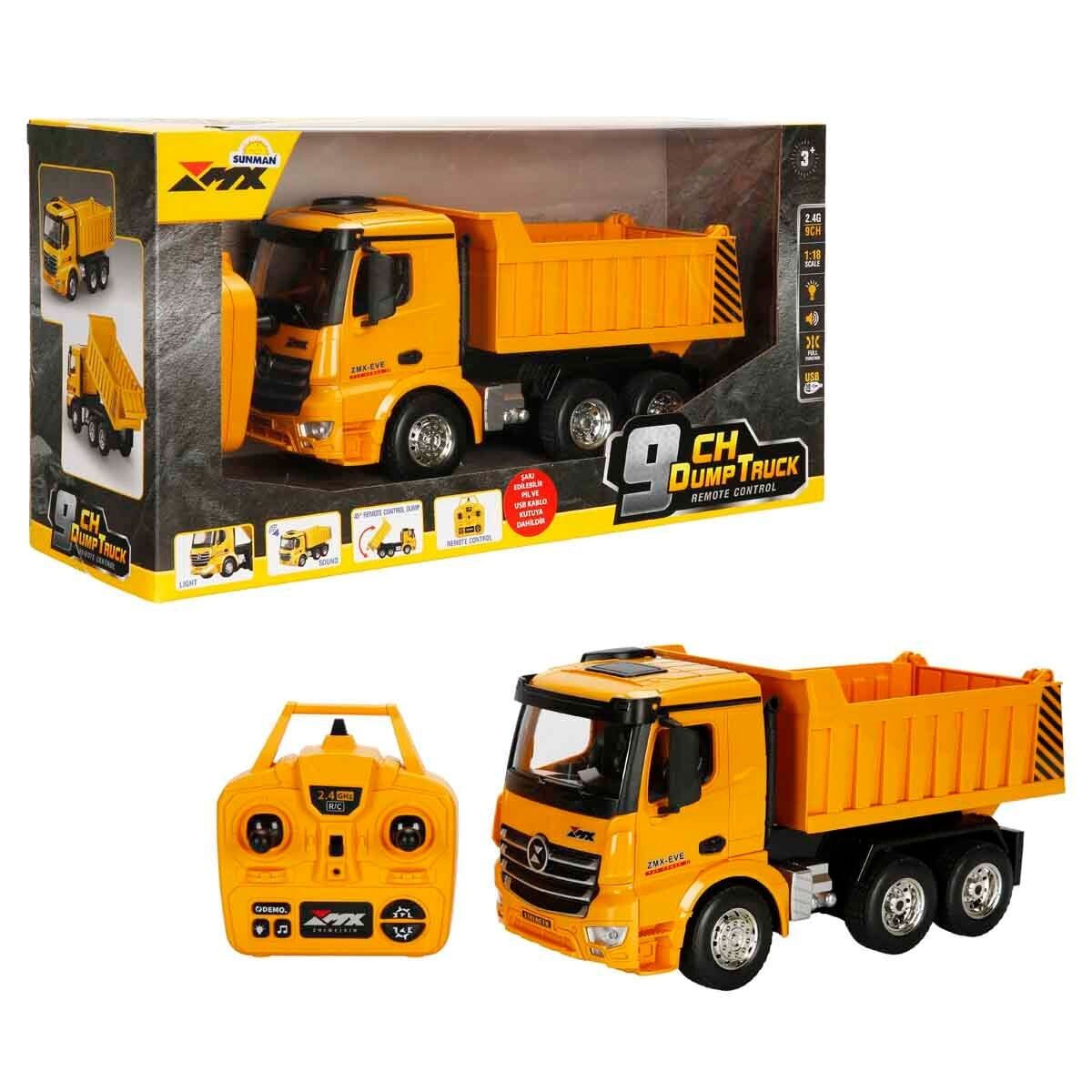 5083 SUN-RST-RC İŞ MAKİNESİ 1 18 DAMPERLİ KAMYON FF IŞIKLI 9CH 3 7V USB 2 4GHZ